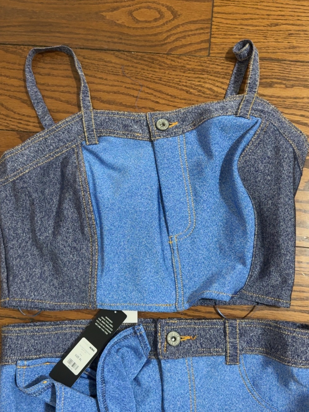 Blue Ruffled Denim-Style Mini Skirt Set - Picture 5 of 6